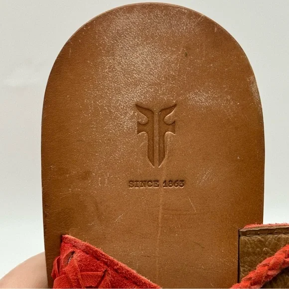 FRYE "Ruth" Whipstitch Ankle Strappy Sandals Flats in Coral US 7.5M - Picture 7 of 11